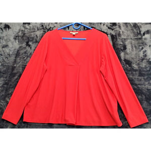 Danna Buchman Blouse Top Womens Size 2XL Red Polyester Long Casual Sleeve V Neck